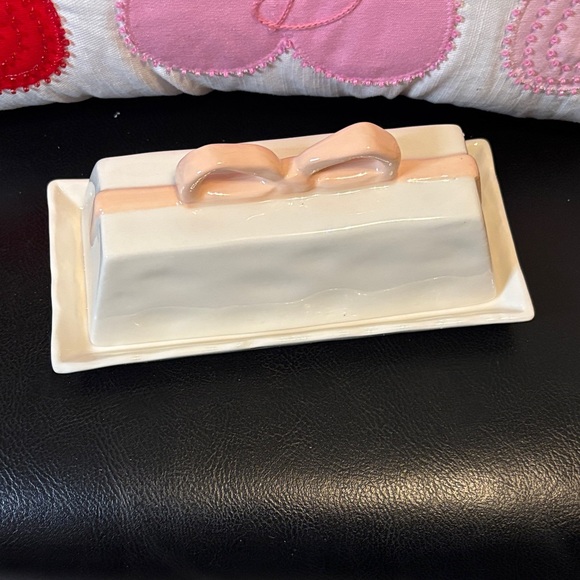 Other - Anthropology Elegant Cream and Pink Ceramic butter dish nwt